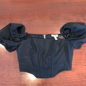 Corset type black top with puffy sleeves